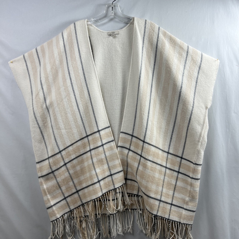 Loft Kimono Wrap Womens Plaid Blanket Oversized Fringe Cape size XS-Small